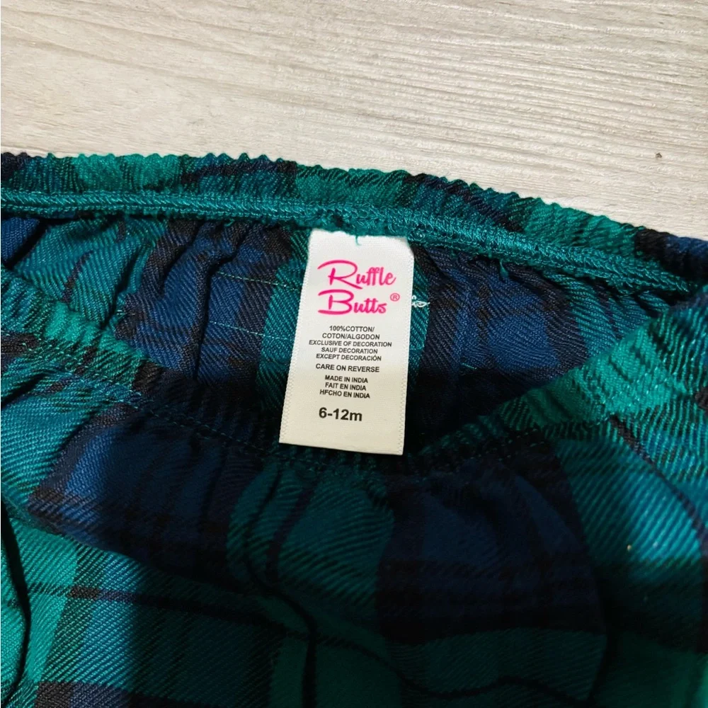 NWOT Ruffle Butts Green Plaid Ruffle Bloomers with Black Bow 6-12 Months